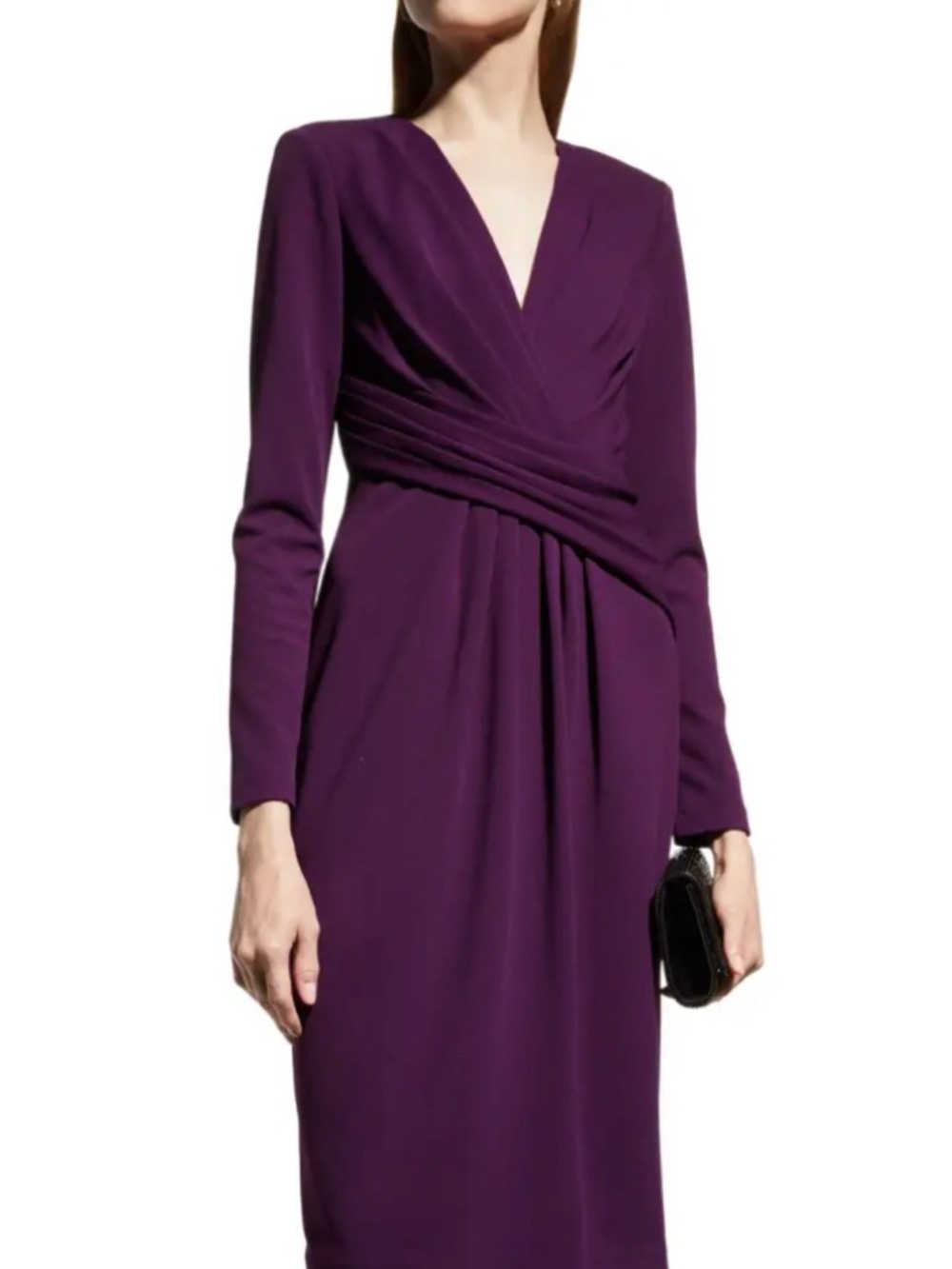 $480 Badgley Mischka Women Purple Pleated Crossover Dress Sz 14 Mother of Bride